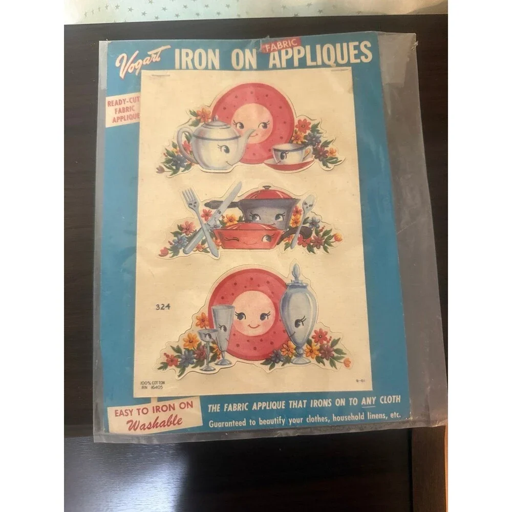 NOS VTG Vogart 1950s Anthropomorphic Iron On Fabric Appliques Washable RN 6405